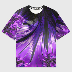 Футболка оверсайз мужская Неоновый фрактал черный с фиолетовым Абстракция, цвет: 3D-принт