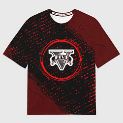 Мужская футболка оверсайз Символ GTA и краска вокруг на темном фоне