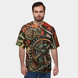 Футболка оверсайз мужская Механистическая композиция с шестерёнками и цепью, цвет: 3D-принт — фото 2