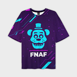 Футболка оверсайз мужская Символ FNAF в неоновых цветах на темном фоне, цвет: 3D-принт