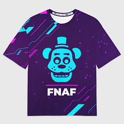 Футболка оверсайз мужская Символ FNAF в неоновых цветах на темном фоне, цвет: 3D-принт