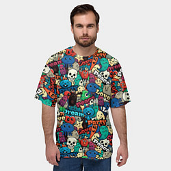 Футболка оверсайз мужская Граффити черепа и рожицы, цвет: 3D-принт — фото 2
