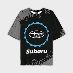 Футболка оверсайз мужская Subaru в стиле Top Gear со следами шин на фоне, цвет: 3D-принт