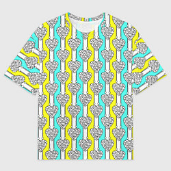 Мужская футболка оверсайз Striped multicolored pattern with hearts
