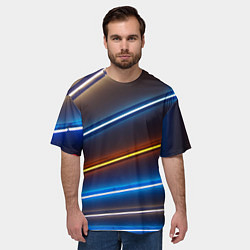Футболка оверсайз мужская Неоновые фонари на линиях - Голубой и оранжевый, цвет: 3D-принт — фото 2