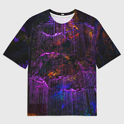 Футболка оверсайз мужская Неоновые лучи и листья - Фиолетовый, цвет: 3D-принт