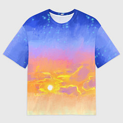 Футболка оверсайз мужская Закатное небо и звезды, цвет: 3D-принт