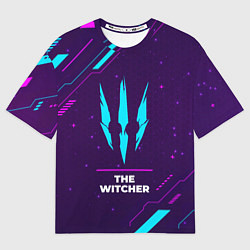 Футболка оверсайз мужская Символ The Witcher в неоновых цветах на темном фон, цвет: 3D-принт