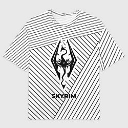 Футболка оверсайз мужская Символ Skyrim на светлом фоне с полосами, цвет: 3D-принт