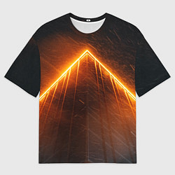 Футболка оверсайз мужская Неоновая крыша здания - Оранжевый, цвет: 3D-принт