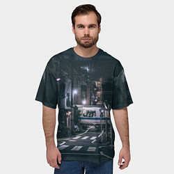 Футболка оверсайз мужская Ночная улица города - Белый, цвет: 3D-принт — фото 2