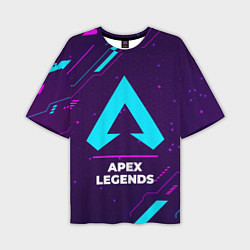 Футболка оверсайз мужская Символ Apex Legends в неоновых цветах на темном фо, цвет: 3D-принт