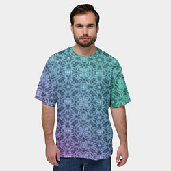 Футболка оверсайз мужская Кружевной узор на розово-бирюзовом градиенте, цвет: 3D-принт — фото 2