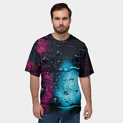 Футболка оверсайз мужская Неоновые сюрреалистичные капли - Розовый и голубой, цвет: 3D-принт — фото 2