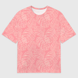 Футболка оверсайз мужская Бежевые листья монстеры на розовом, цвет: 3D-принт