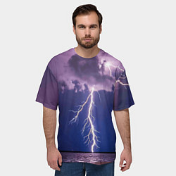 Футболка оверсайз мужская Разряд молний над океаном, цвет: 3D-принт — фото 2