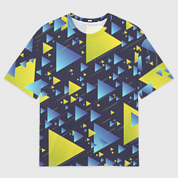 Футболка оверсайз мужская Абстракция Из Жёлтых и Синих Треугольников На Тёмн, цвет: 3D-принт