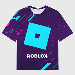 Футболка оверсайз мужская Символ Roblox в неоновых цветах на темном фоне, цвет: 3D-принт
