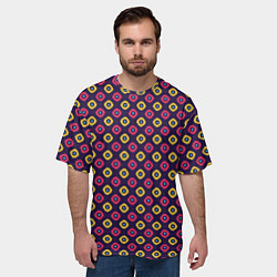 Футболка оверсайз мужская Желто-бордовые кружки паттерн, цвет: 3D-принт — фото 2