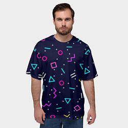 Футболка оверсайз мужская Neon geometric shapes, цвет: 3D-принт — фото 2