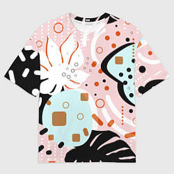 Футболка оверсайз мужская Абстрактные фигуры с пальмовыми листами на розовом, цвет: 3D-принт
