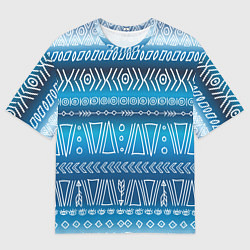 Футболка оверсайз мужская Узор в стиле бохо на синем фоне, цвет: 3D-принт
