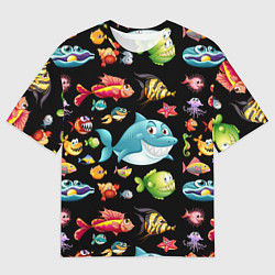 Футболка оверсайз мужская Прикольная акула и другие жители океана, цвет: 3D-принт