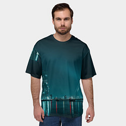 Футболка оверсайз мужская Неоновый мост и город - Светло-синий, цвет: 3D-принт — фото 2