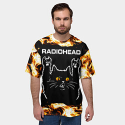 Футболка оверсайз мужская Radiohead рок кот и огонь, цвет: 3D-принт — фото 2