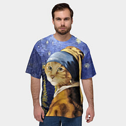 Футболка оверсайз мужская Прикол с котом: пародия картина, цвет: 3D-принт — фото 2