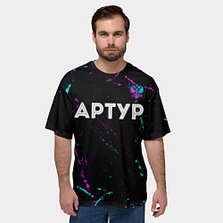 Футболка оверсайз мужская Артур и неоновый герб России: символ сверху, цвет: 3D-принт — фото 2