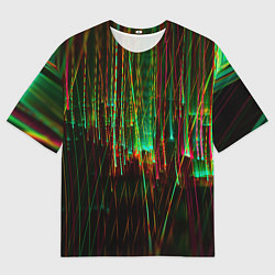 Футболка оверсайз мужская Абстрактное множество зелёных неоновых лучей, цвет: 3D-принт