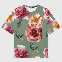 Футболка оверсайз мужская Цветы Нарисованные Розы и Пионы, цвет: 3D-принт