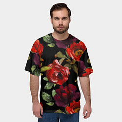 Футболка оверсайз мужская Цветы Нарисованные Розы На Чёрном Фоне, цвет: 3D-принт — фото 2
