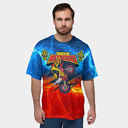 Футболка оверсайз мужская Extreme motocross: мотоциклист на фоне огня, цвет: 3D-принт — фото 2