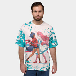 Футболка оверсайз мужская Назуна и Митиру - Совершенно новое животное, цвет: 3D-принт — фото 2