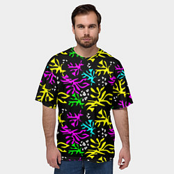 Футболка оверсайз мужская Неоновый абстрактный узор на черном фоне, цвет: 3D-принт — фото 2