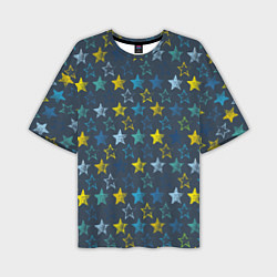Футболка оверсайз мужская Парад звезд на синем фоне, цвет: 3D-принт