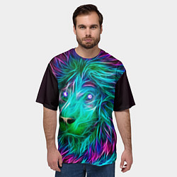 Футболка оверсайз мужская Светящийся неоновый лев, цвет: 3D-принт — фото 2