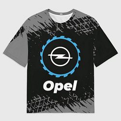 Футболка оверсайз мужская Opel в стиле Top Gear со следами шин на фоне, цвет: 3D-принт