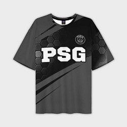 Футболка оверсайз мужская PSG sport на темном фоне: символ сверху, цвет: 3D-принт