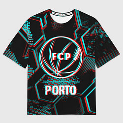 Футболка оверсайз мужская Porto FC в стиле glitch на темном фоне, цвет: 3D-принт