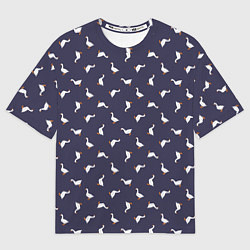 Футболка оверсайз мужская Гуси на синем паттерн, цвет: 3D-принт