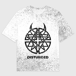 Футболка оверсайз мужская Disturbed с потертостями на светлом фоне, цвет: 3D-принт