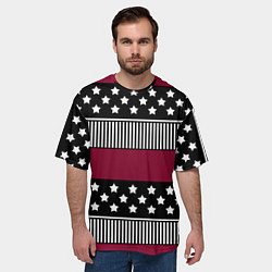 Футболка оверсайз мужская Burgundy black striped pattern, цвет: 3D-принт — фото 2