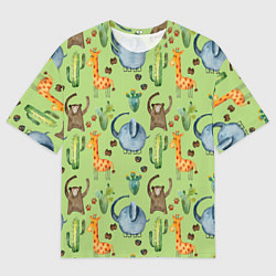 Футболка оверсайз мужская Африканские животные - слон обезьянка жираф, цвет: 3D-принт