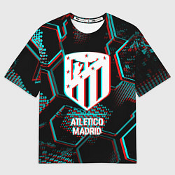 Футболка оверсайз мужская Atletico Madrid FC в стиле glitch на темном фоне, цвет: 3D-принт