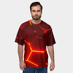 Футболка оверсайз мужская Красные неоновые геометрические плиты, цвет: 3D-принт — фото 2