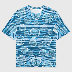Футболка оверсайз мужская Паттерн из створок ракушки - океан, цвет: 3D-принт