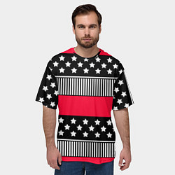 Футболка оверсайз мужская Red and black pattern with stripes and stars, цвет: 3D-принт — фото 2